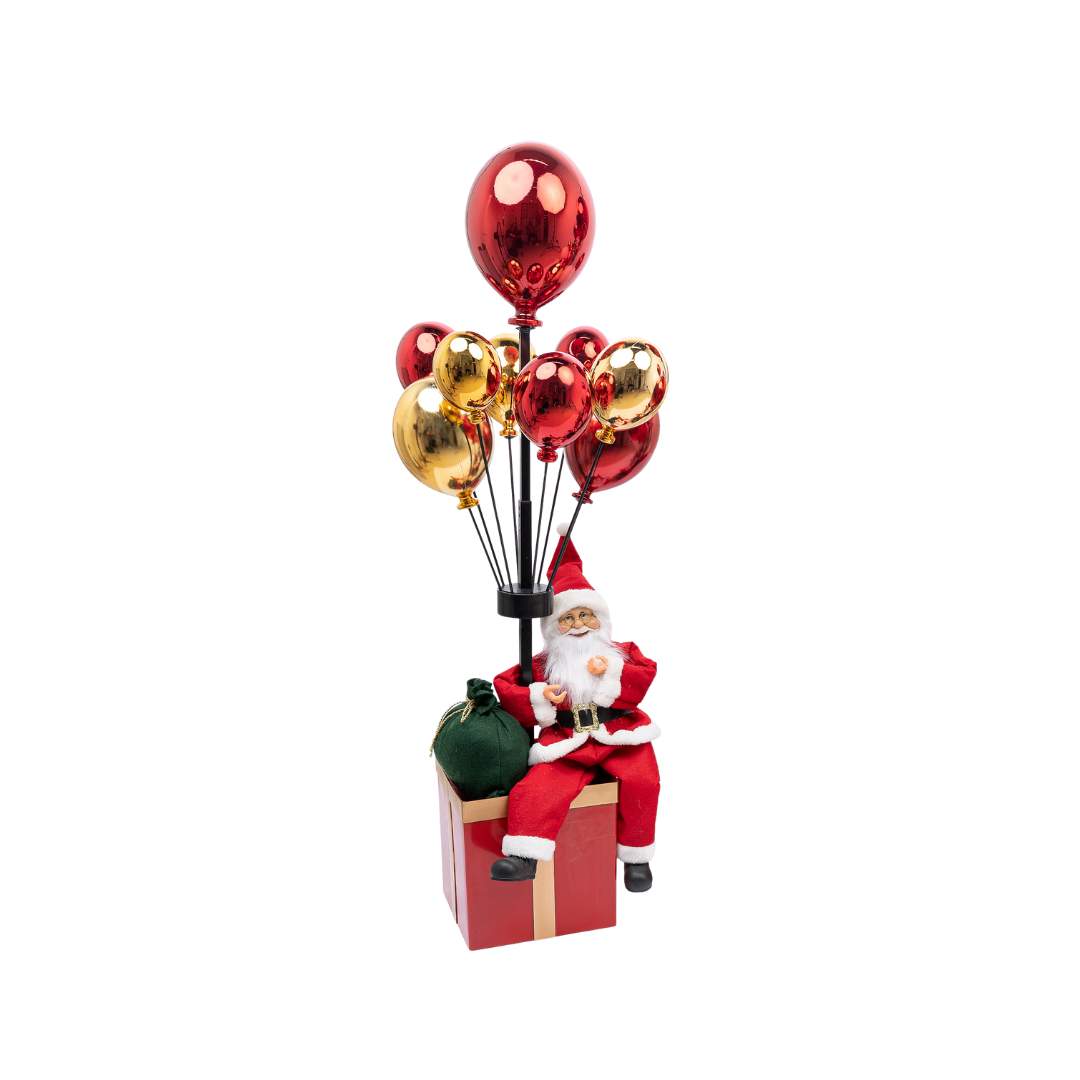 Santa Sentado Caja Globo Rojo Dorado