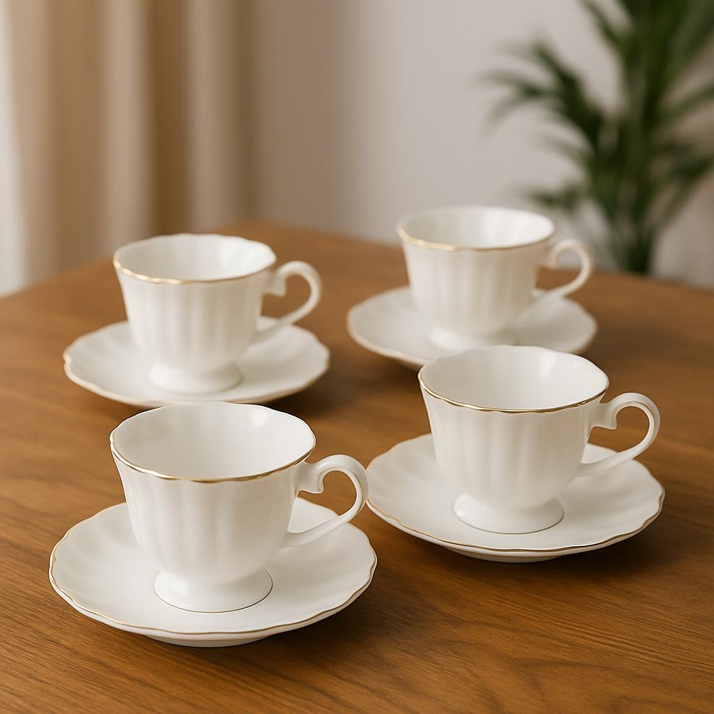 Set de Pocillos y Platos Blanco Ana