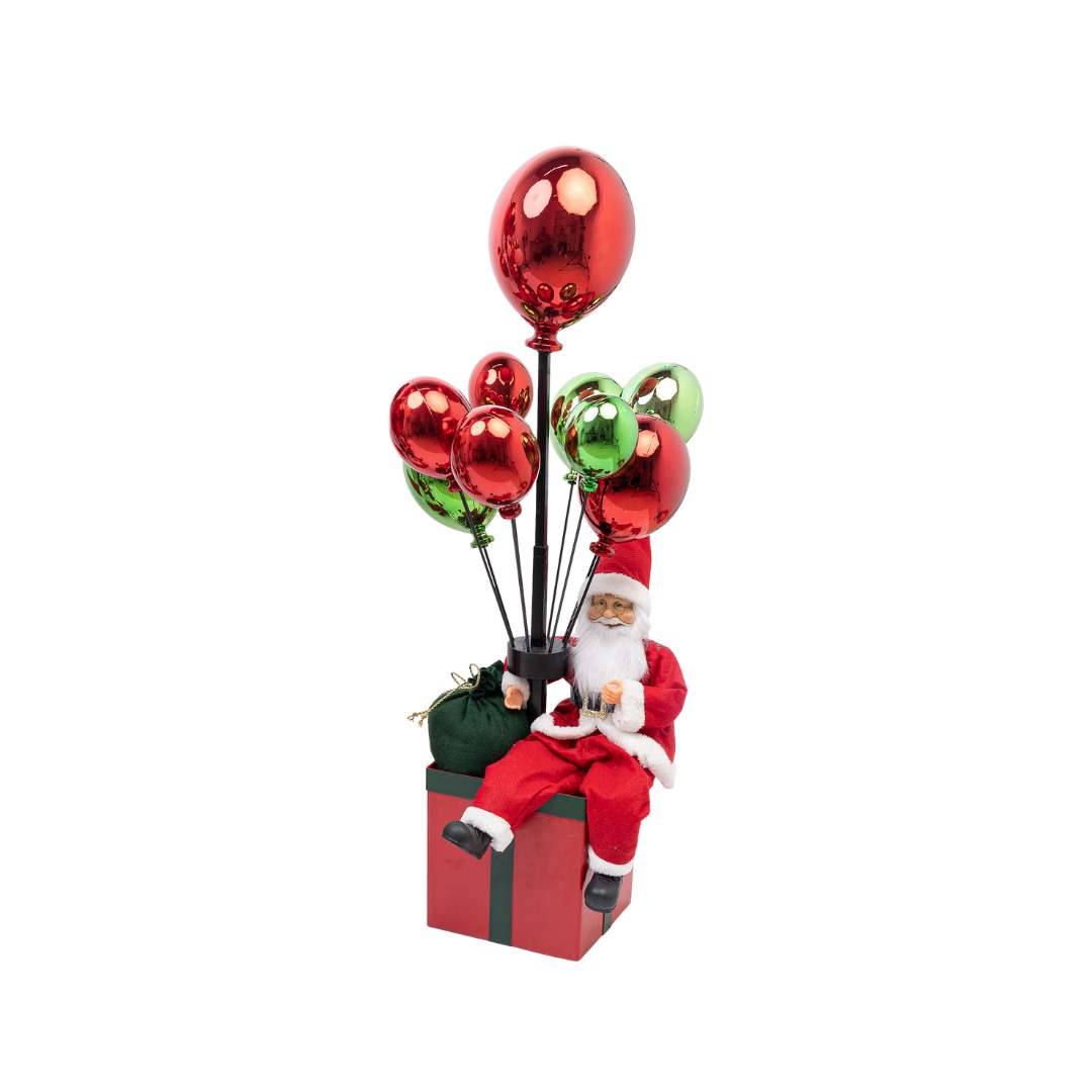Santa Sentado Caja Globo Rojo Verde