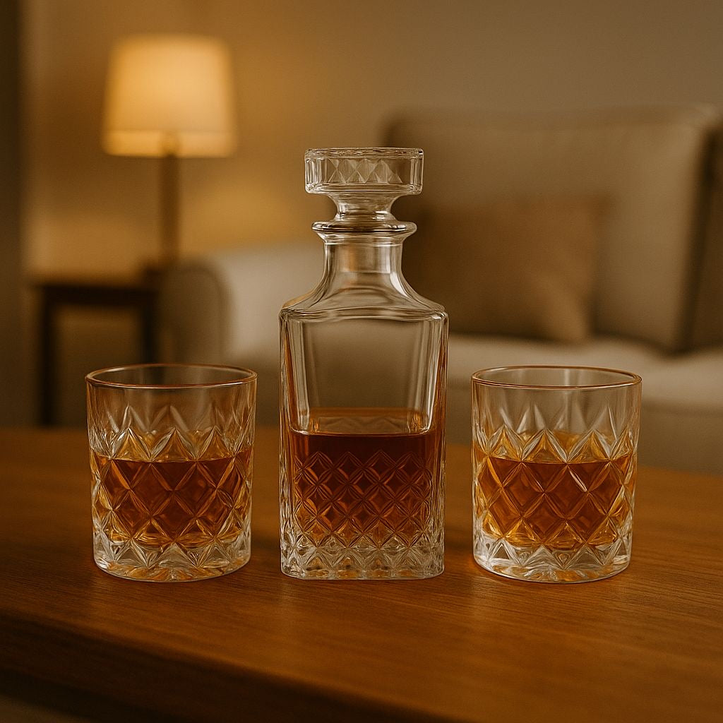Set x3 Licorera y Vasos Rombos Transparente