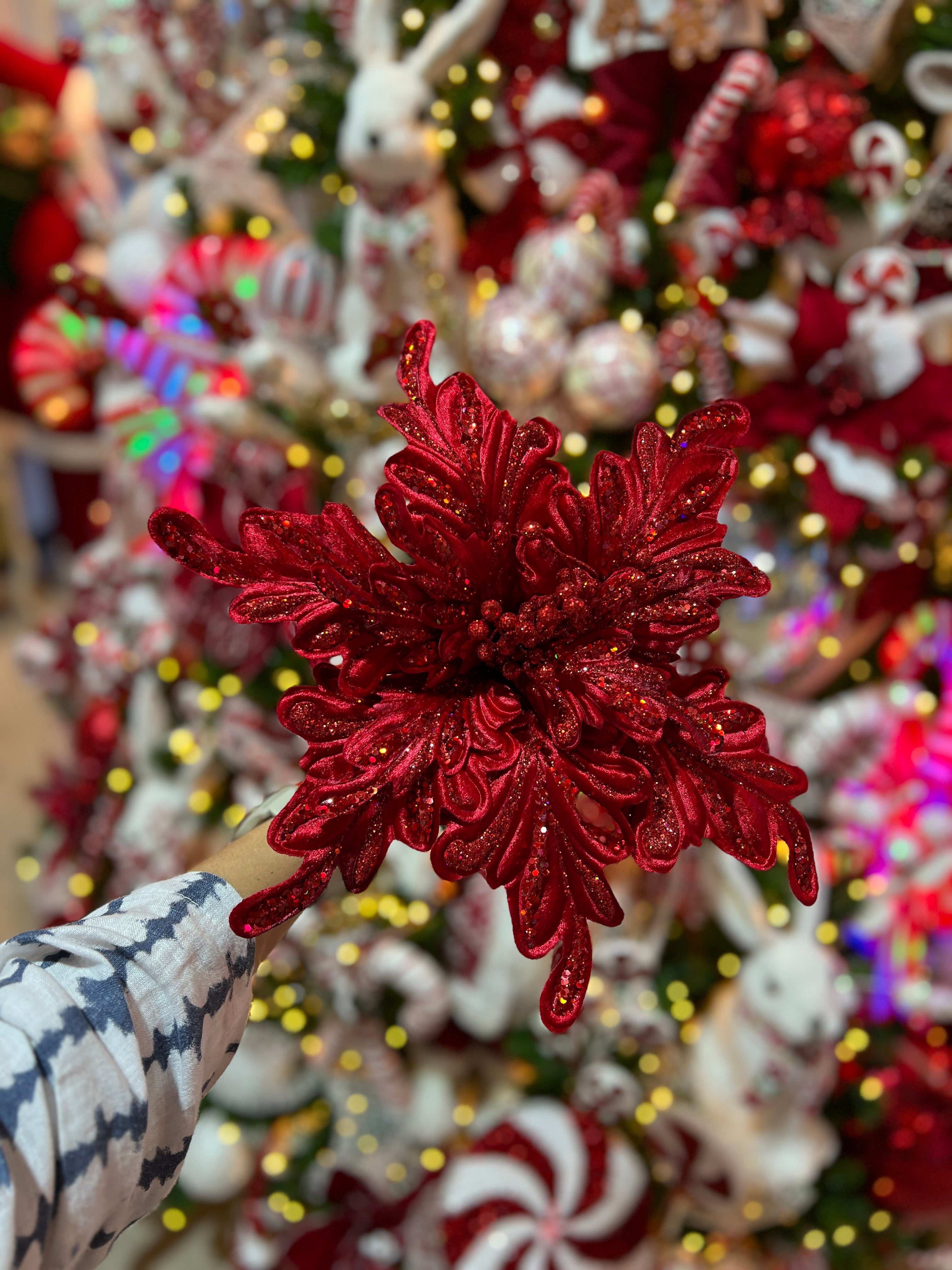 Poinsetia Escarchada Roja Lujo
