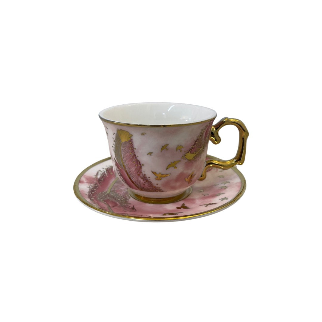Pocillo Chocolatero Plumas Gaviotas Rosado