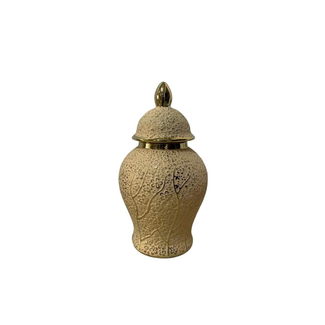 Ánfora Flores Beige Dorado