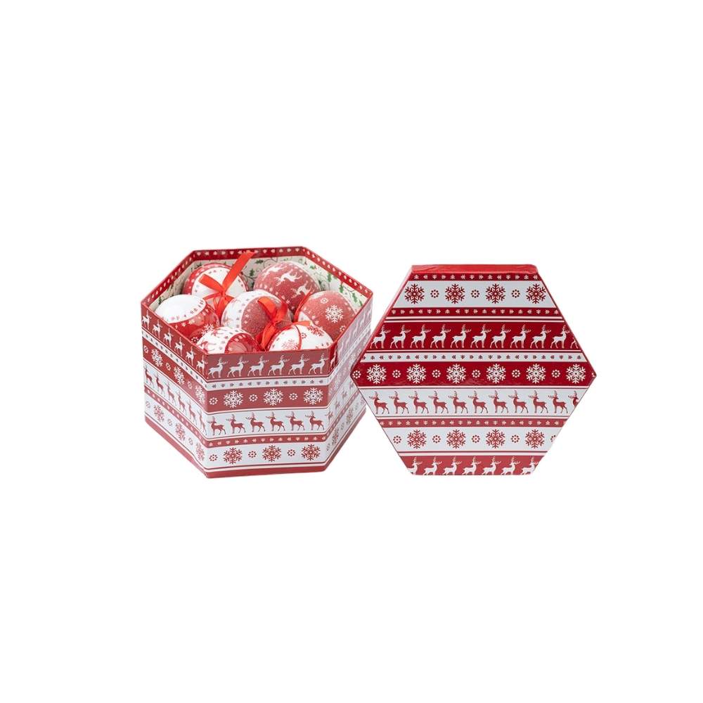 Caja x14 Bolas Renos Snowflaje Rojo Blanco