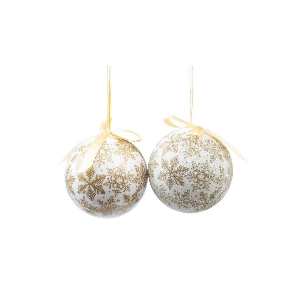 Caja x14 Bolas Snowflake Blanco Dorado