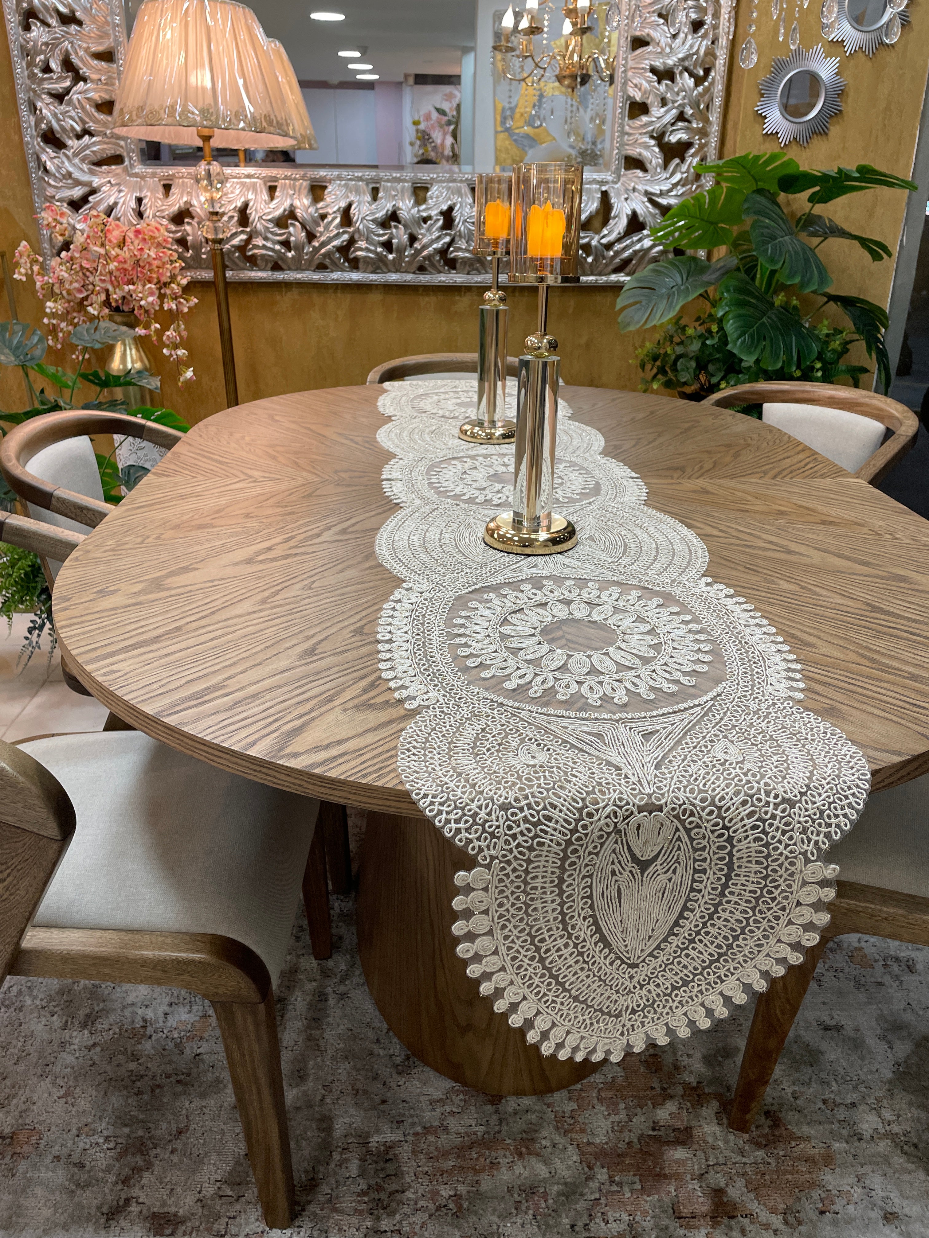 Camino de mesa Organza Bordado Beige