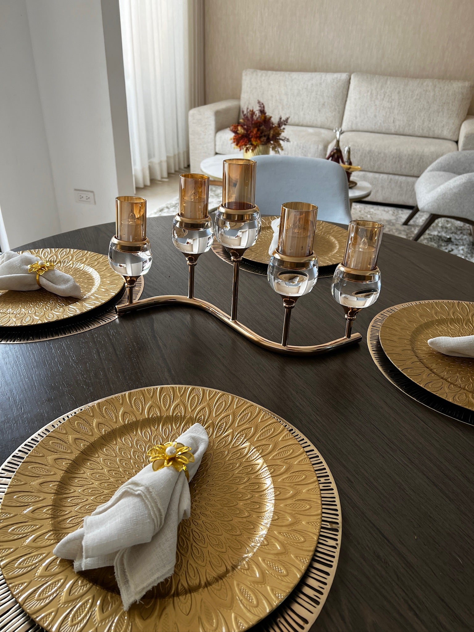 Candelabro x5 Copones Onda Dorado