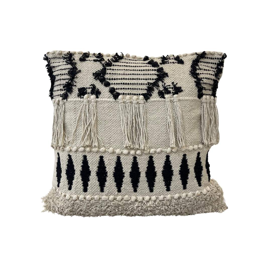 Cojín Macramé Rombos Beige Negro