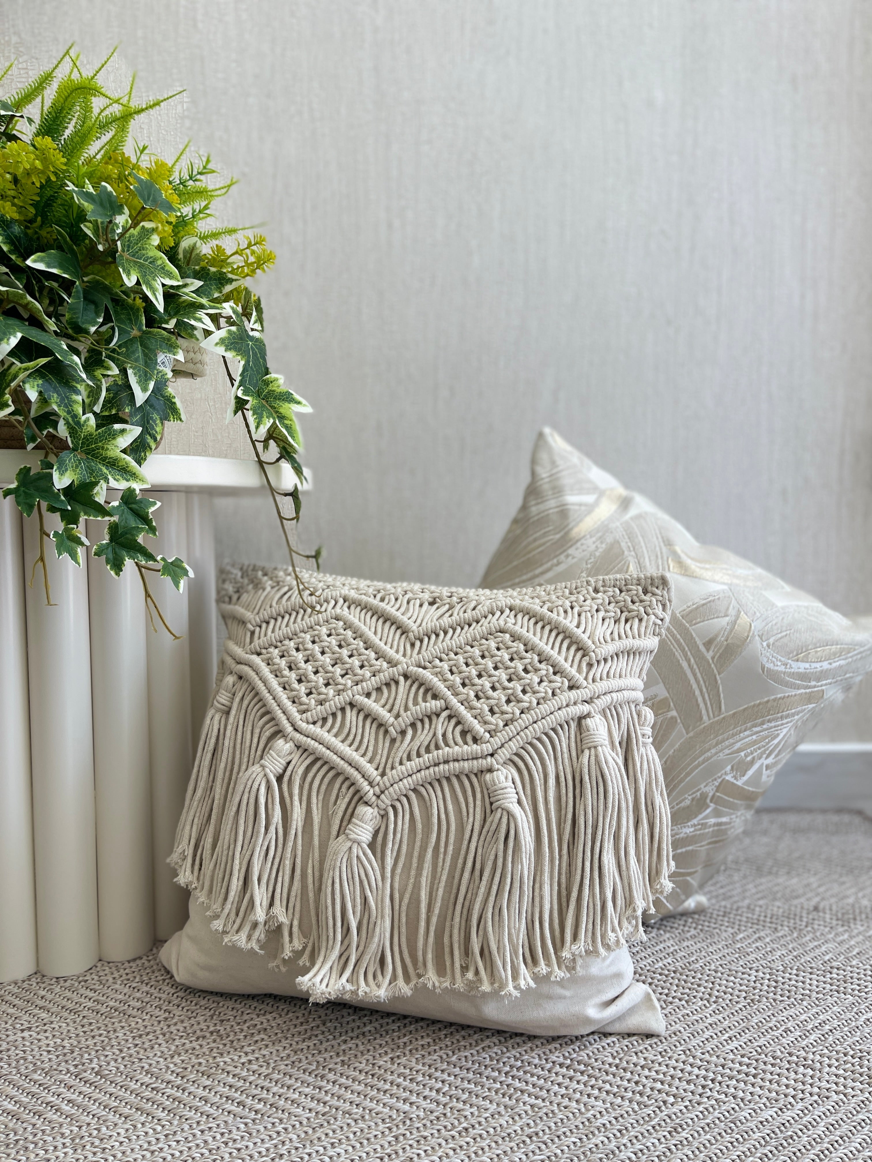 Cojín Macrame Liso Crudo – Casa viva