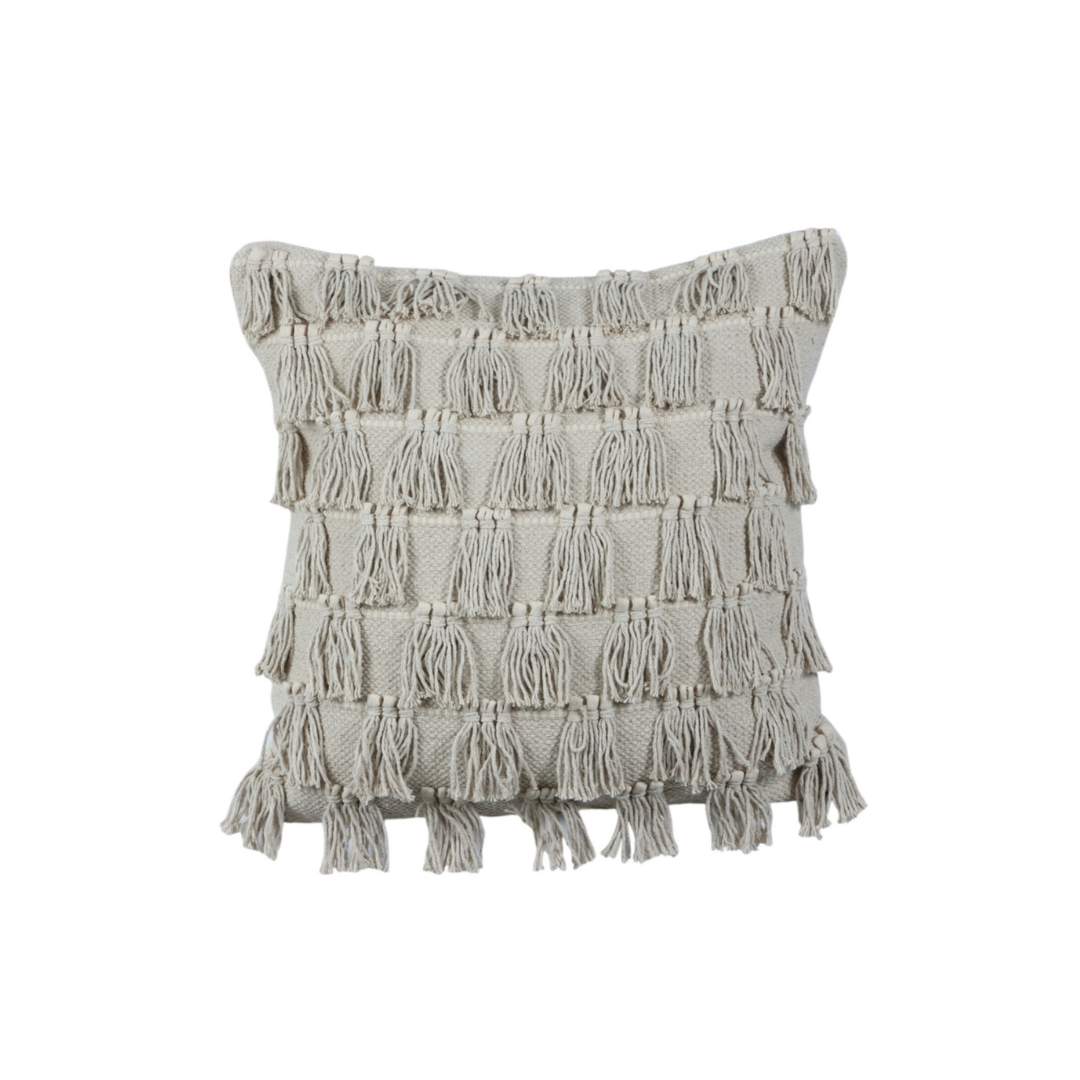 Cojín Macramé Liso Flecos Beige