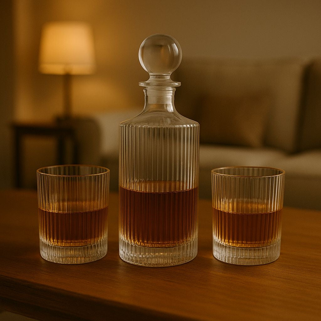Set x3 Licorera y Vasos Rayas Transparente