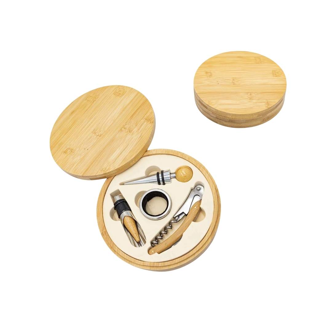 Set x4 Accesorios Para Vino Bambú