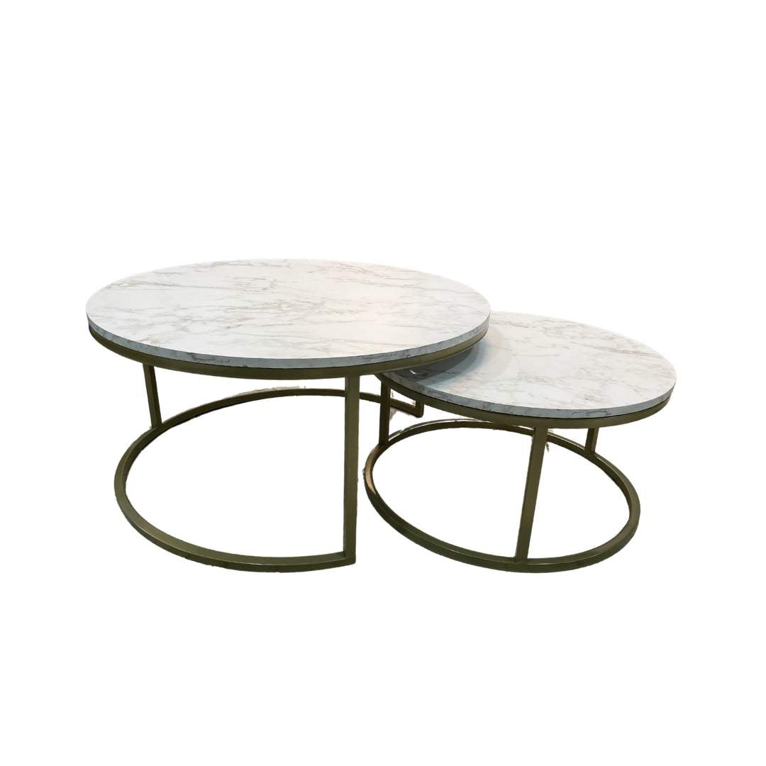 Mesa de Centro Doble Dorada Blanco
