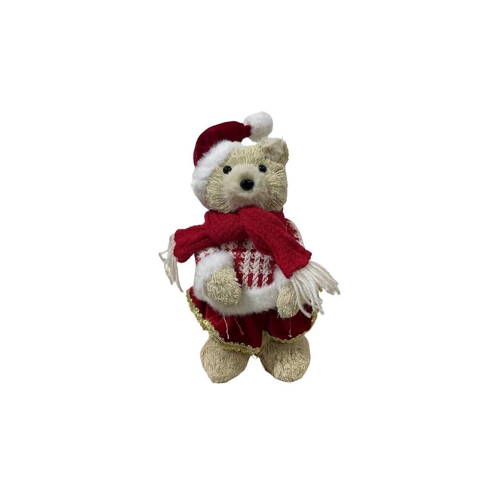 Oso Paja Traje Tejido Gorro Rojo