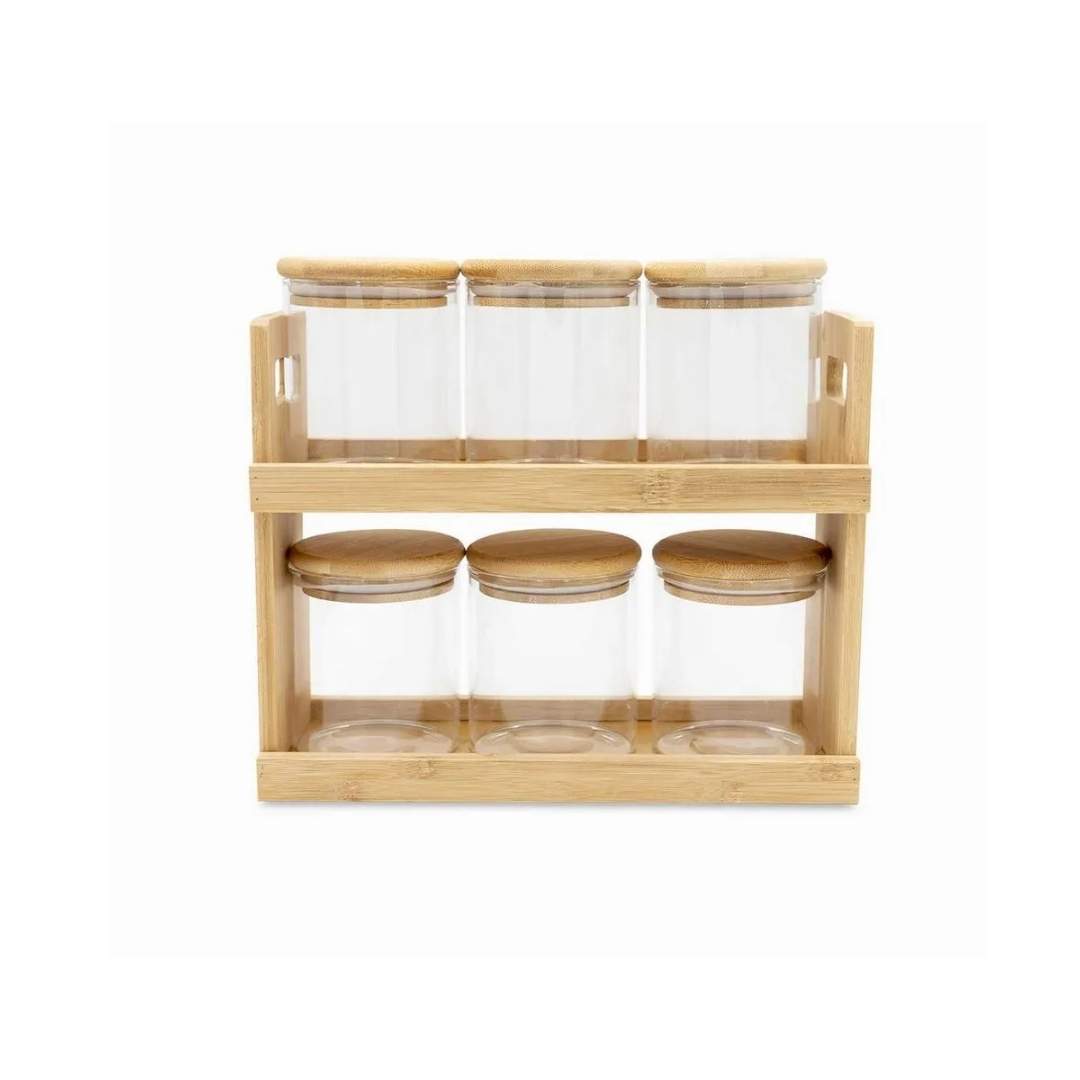 Set x6 Recipientes Almacenadores y Estante