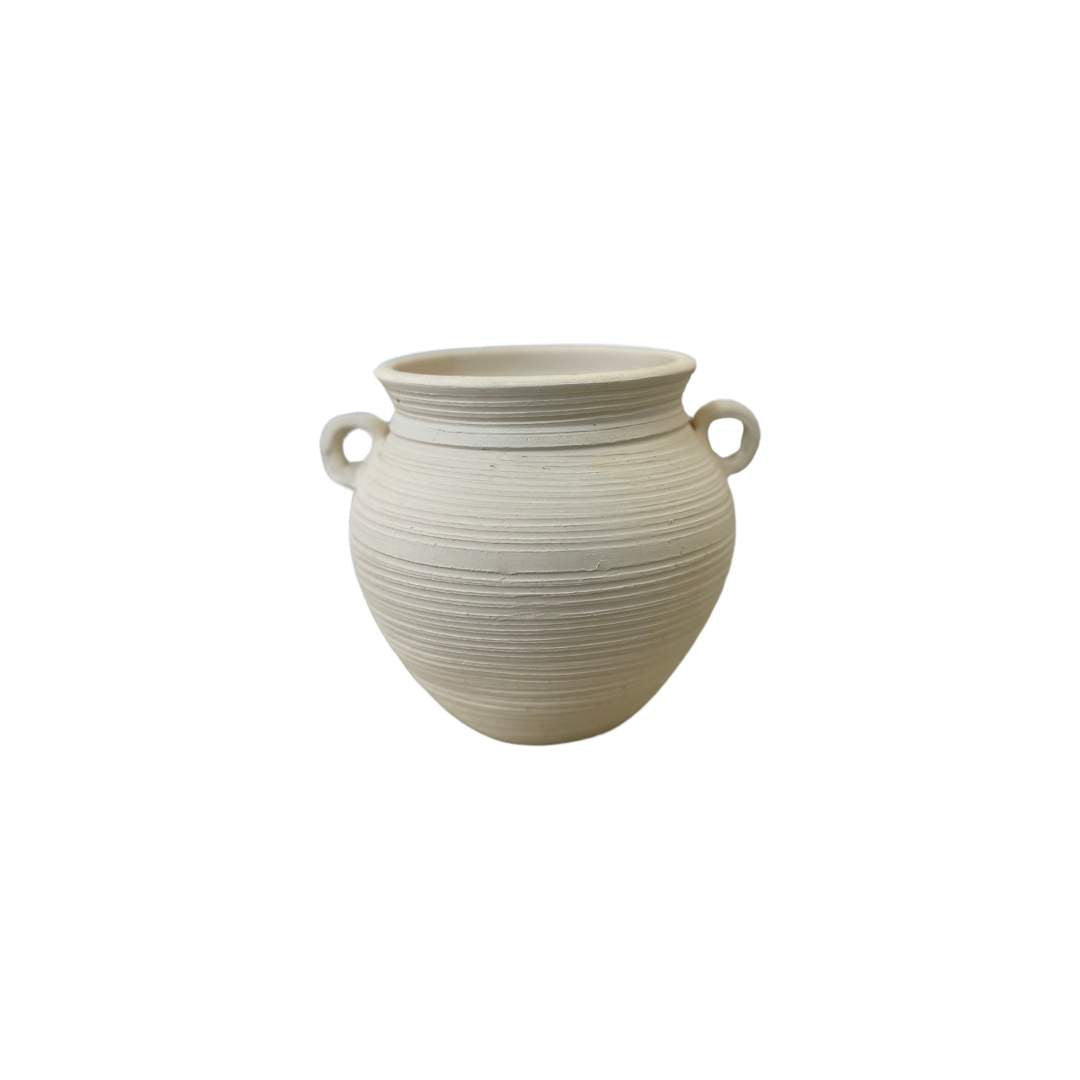 Vasija con Orejas Rayada Beige