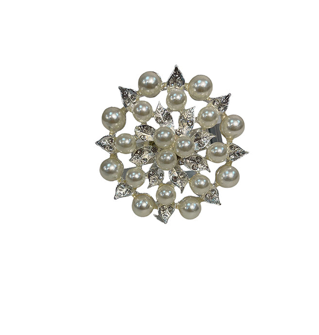 Caja x6 servilleteros flor perlas plateado