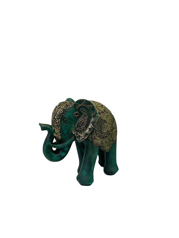 Elefante montura tallada verde-dorado