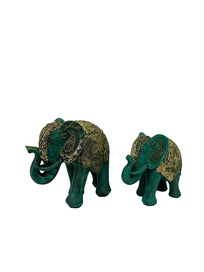Elefante montura tallada verde-dorado